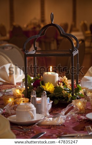 stock photo Wedding reception party table center piece
