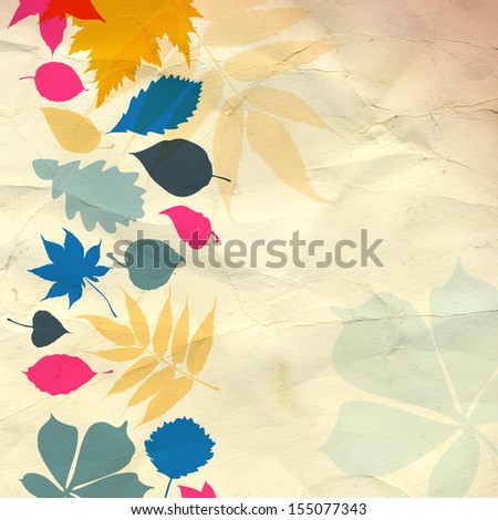 Vector raster autumn leaves background in retro colors. Abstract autumn beauty background with your text for poster, pattern, label, emblem, sign, symbol, frame, decoration