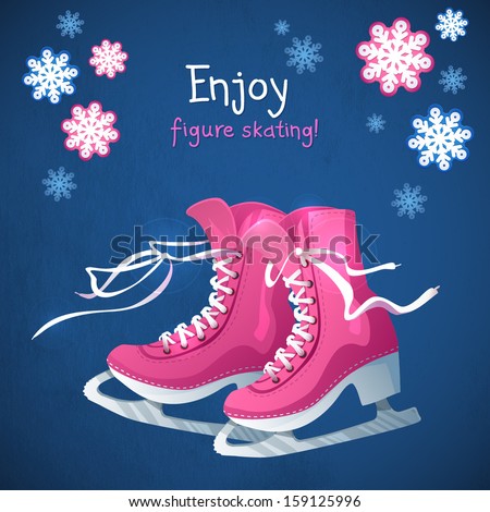 Figure female skating . Winter sport decorative vector  illustration in cartoon style. Original card with concept of winter sport and recreation