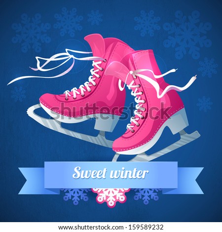 Figure female skating . Winter sport decorative vector illustration in cartoon style. Original card with concept of winter sport and recreation