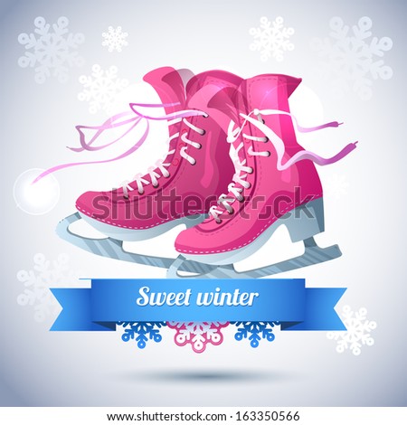 Figure female skating . Winter sport decorative vector illustration in cartoon style. Original card with concept of winter sport and recreation