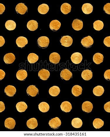 Gold Foil Polka Dot Seamless Pattern Paint Stain Abstract Illustration. Shining Brush Stroke Shape For You Amazing Design Project