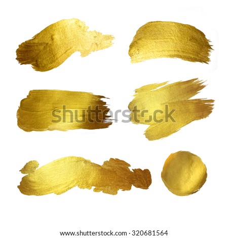 Gold watercolor texture paint stain abstract illustration set. Shining brush stroke for you amazing design project