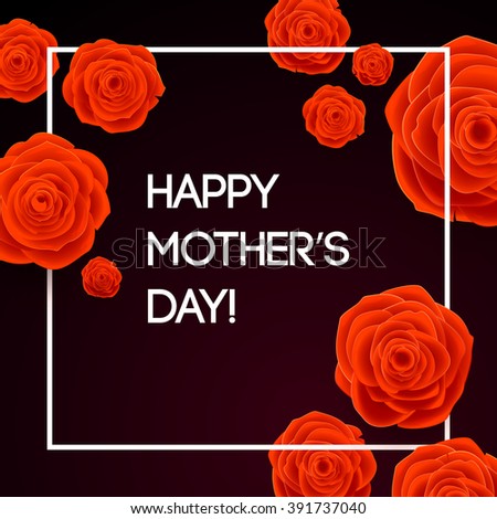 Happy Mothers Day Beautiful Blooming Red Rose Flowers on Dark Background. Greeting Card