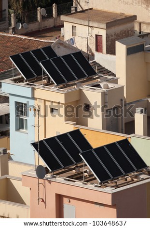 Residential building with solar panels on the roof