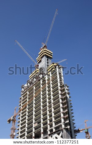 Skyscraper construction site in Doha downtown district, Qatar, Middle East