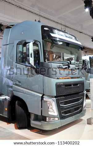 HANNOVER - SEP 20: New Volvo Semitrailer Truck at the International Motor Show for Commercial Vehicles on September 20, 2012 in Hannover Germany