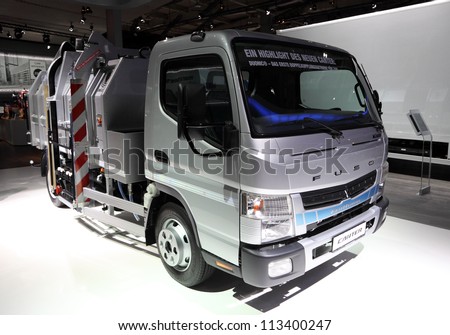HANNOVER - SEP 20: New Mitsubishi Fuso EcoHybrid Duonic Truck at the International Motor Show for Commercial Vehicles on September 20, 2012 in Hannover Germany