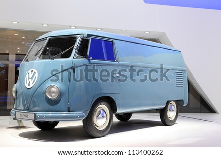 HANNOVER - SEP 20: Volkswagen T1 Van from 1950  at the International Motor Show for Commercial Vehicles on September 20, 2012 in Hannover Germany