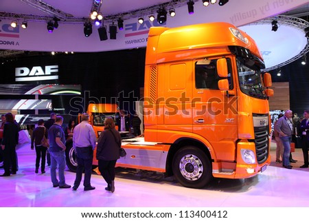 HANNOVER - SEP 20: New DAF XF Euro 6 Truck at the International Motor Show for Commercial Vehicles on September 20, 2012 in Hannover Germany