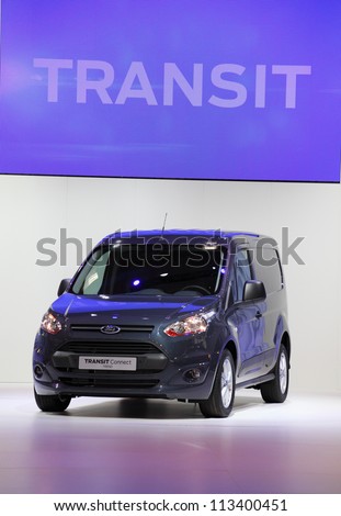 HANNOVER - SEP 20: New Ford Transit Van at the International Motor Show for Commercial Vehicles on September 20, 2012 in Hannover Germany