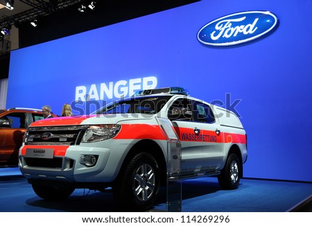HANNOVER - SEP 20: New Ford Ranger life-guard pickup at the International Motor Show for Commercial Vehicles on September 20, 2012 in Hannover Germany