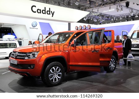 HANNOVER - SEP 20: New Volkswagen Amarok Canyon at the International Motor Show for Commercial Vehicles on September 20, 2012 in Hannover Germany