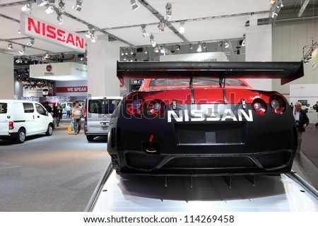 HANNOVER - SEP 20: Nissan GT-R racing car at the International Motor Show for Commercial Vehicles on September 20, 2012 in Hannover Germany
