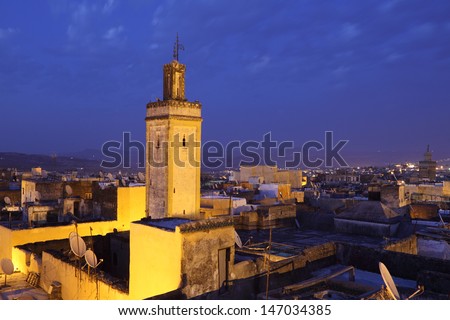 Medina in Fes at ngiht. Morocco, North Africa