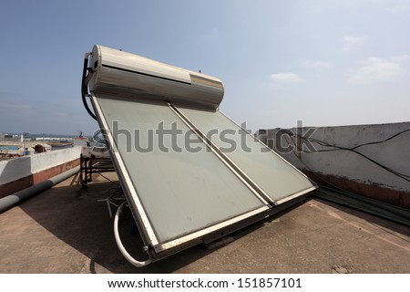 Solar water heater on the roof in Casablanca, Morocco