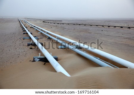 Oil pipeline in the desert of Qatar, Middle East