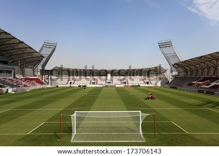 DOHA, QATAR - DEC 16: Lekhwiya Sports Stadium (Abdullah bin Khalifa Stadium) in Doha. December 16 2013 in Doha, Qatar