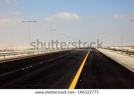 King Hamad Highway in the desert of Bahrian, Middle East