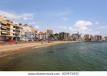 AGUILAS, SPAIN - JUNE 11: Beach and waterfront houses in Mediterranean town Aguilas. June 11th 2014 in Aguilas, province of Murcia, Spain