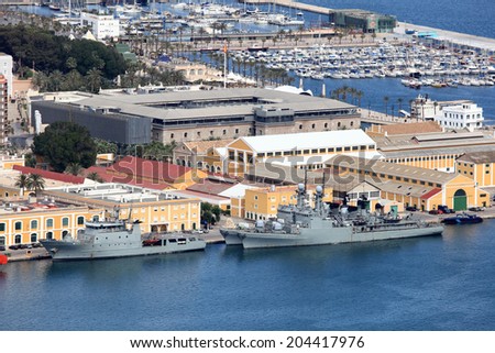 Military ships in the port of Cartagena, Spain