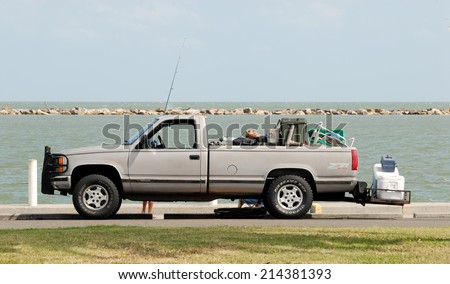 CORPUS CHRISTI, USA - OCT 12: Pickup truck full of fishing stuff in Corpus Christi. October 12, 2008 in Corpus Christi, Texas, USA