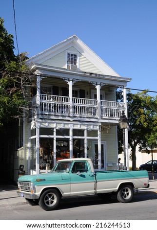 KEY WEST, USA - DEC 27: House and truck in downtown Key West. December 27, 2009 in Key West, Florida, USA