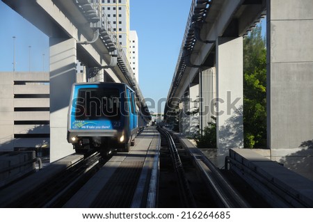 MIAMI, USA - DEC 1: The fully automated Miami downtown train system. December 1, 2009 in Miami, Florida, USA