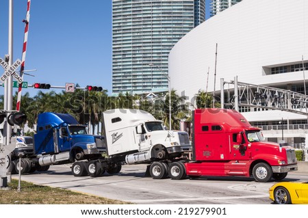 MIAMI, USA - NOV 13: Truck transport in USA. November 13, 2009 in Miami, Florida, USA