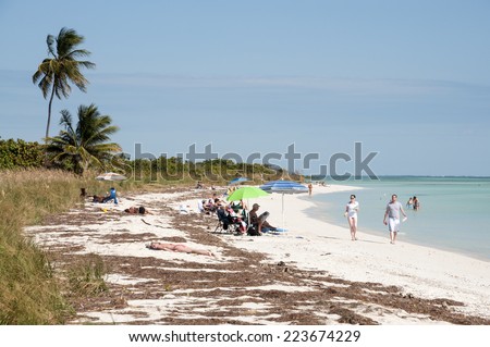 KEY WEST, USA - NOV 16: People relaxing on the Bahia Honda beach in Florida Keys. November 16, 2009 in Key West, Florida, USA