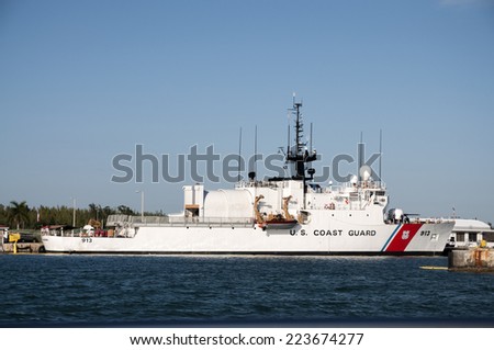 KEY WEST, USA - NOV 18: US Coast Guard ship in Key West. November 18, 2009 in Key West, Florida, USA
