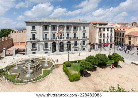 AVILA, SPAIN - JUN 26: Square with a fountain in the old town of Avila. June 26, 2014 in Avila, Castilla y Leon, Spain