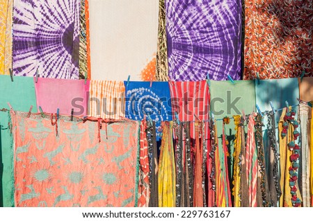 Colorful fabrics in Morocco, Africa