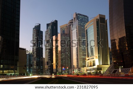 DOHA, QATAR - JAN 9: Doha downtown at dusk. January 9, 2012 in Doha, Qatar, Middle East