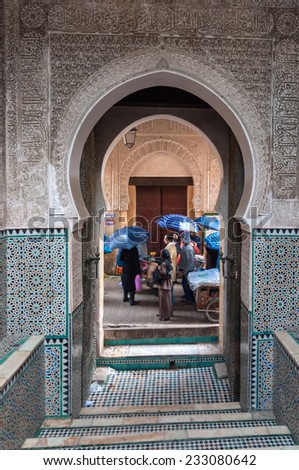 FEZ, MOROCCO - NOV 30: Gate in the medina of moroccan city Fez. November 30, 2008 in Fez, Morocco, Africa
