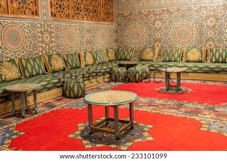 Oriental decorated room in Fez, Morocco, Africa