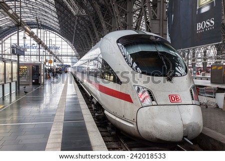 FRANKFURT - DEC 6: ICE train in the main train station in Frankfurt. December 6, 2014 in Frankfurt Main, Germany