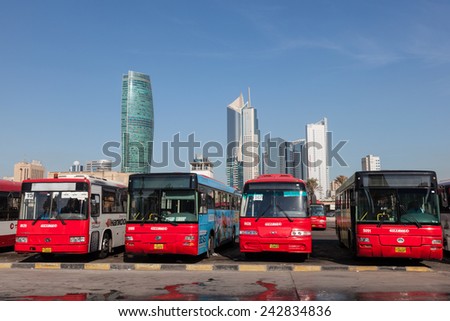 KUWAIT - DEC 8: Public Buses at the Bus Station in Kuwait City. December 8, 2014 in Kuwait, Middle East