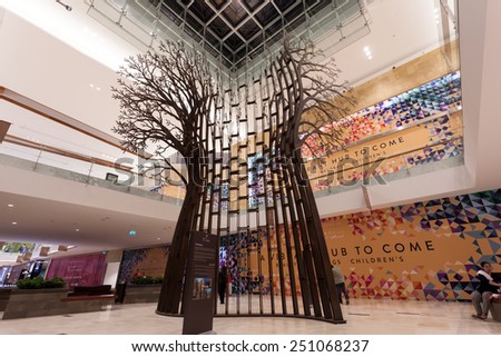 ABU DHABI - DEC 19: Tree Sculpture by at the new luxury Yas Mall. December 19, 2014 in Abu Dhabi, United Arab Emirates
