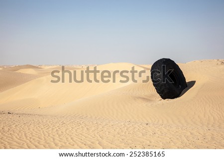 Tire off the desert highway in Abu Dhabi, United Arab Emirates