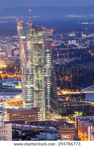 FRANKFURT MAIN - JUNE 27: The European Central Bank skyscraper in the city of Frankfurt at night. June 27, 2015 in Frankfurt Main, Germany