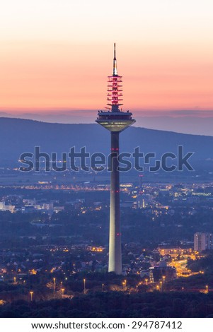 FRANKFURT MAIN - JUNE 27: The Tower of Europe (Europaturm)  in the city of Frankfurt Main at night. June 27, 2015 in Frankfurt Main, Germany