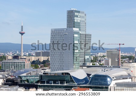 FRANKFURT MAIN - JULY 10: Nextower skyscraper and Palais Quartier in the city of Frankfurt Main. July 10, 2015 in Frankfurt Main, Germany
