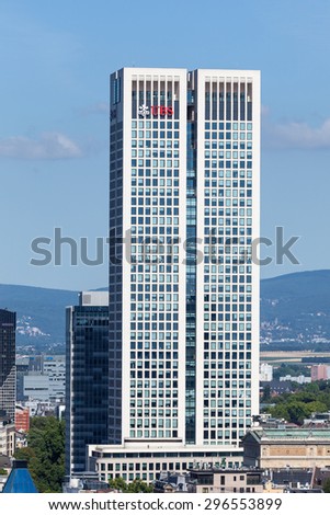 FRANKFURT - JULY 10: UBS Tower skyscraper in the city of Frankfurt Main. July 10, 2015 in Frankfurt, Hesse, Germany