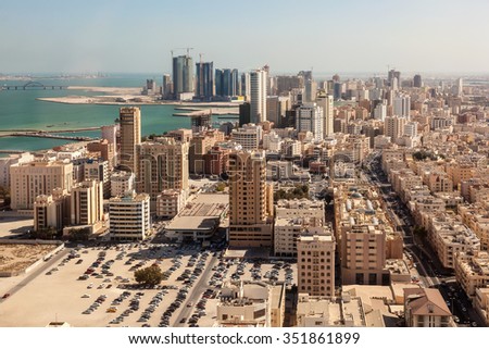 Aerial view over the city of Manama, Kingdom of Bahrain, Middle East
