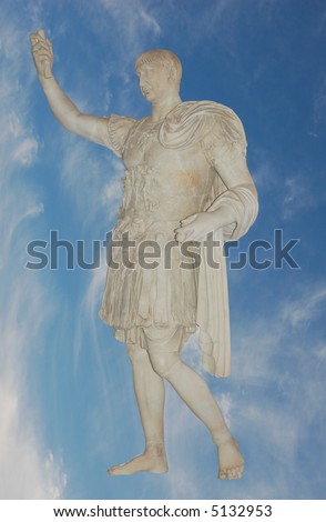 Roman emperor Julius Caesar statue against blue sky