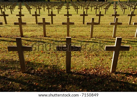 Crosses at French soldiers cemetery in Montauville