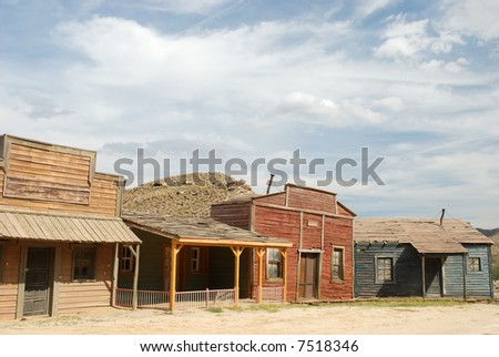 Wooden buildings in an old American western town