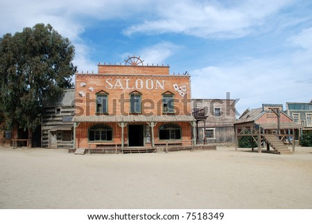Saloon and gallow in an old American western town
