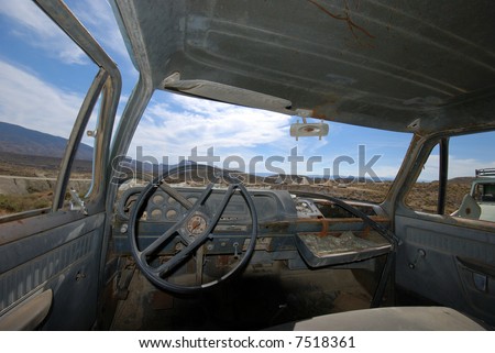 stock photo Interior of an abandoned American pickup truck